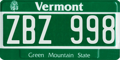 VT license plate ZBZ998