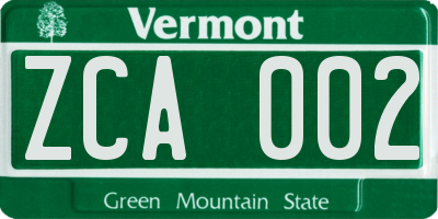 VT license plate ZCA002