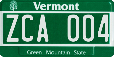VT license plate ZCA004