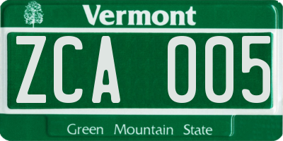 VT license plate ZCA005