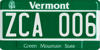 VT license plate ZCA006