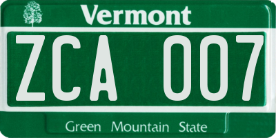 VT license plate ZCA007