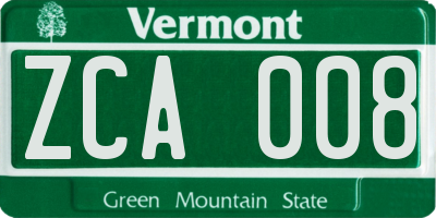 VT license plate ZCA008
