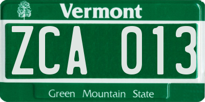 VT license plate ZCA013