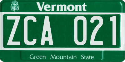 VT license plate ZCA021