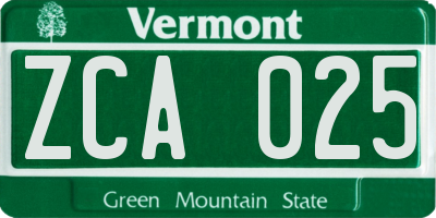 VT license plate ZCA025
