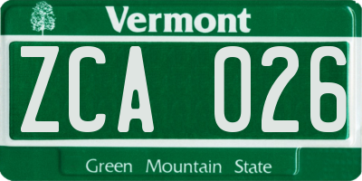 VT license plate ZCA026