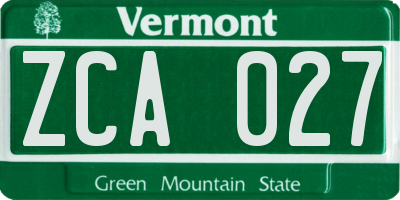 VT license plate ZCA027