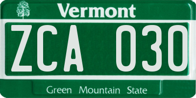 VT license plate ZCA030