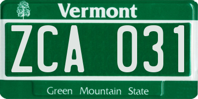 VT license plate ZCA031