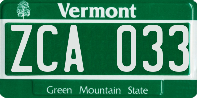 VT license plate ZCA033