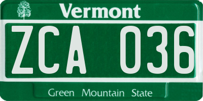 VT license plate ZCA036