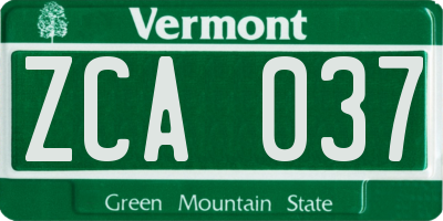 VT license plate ZCA037
