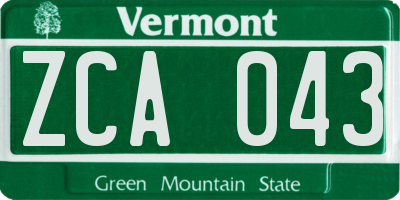 VT license plate ZCA043