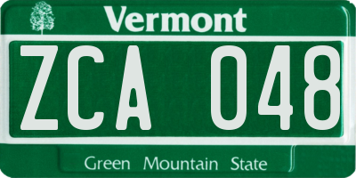 VT license plate ZCA048