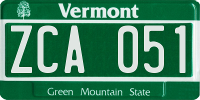 VT license plate ZCA051