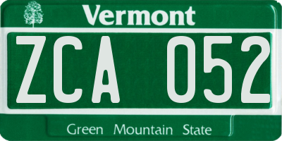 VT license plate ZCA052