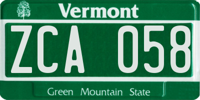 VT license plate ZCA058