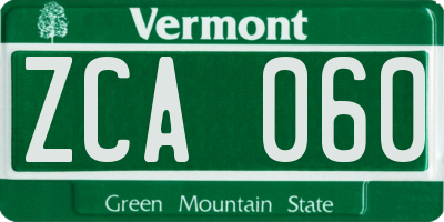 VT license plate ZCA060