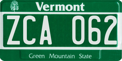 VT license plate ZCA062