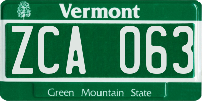 VT license plate ZCA063