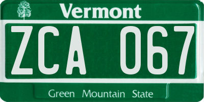 VT license plate ZCA067