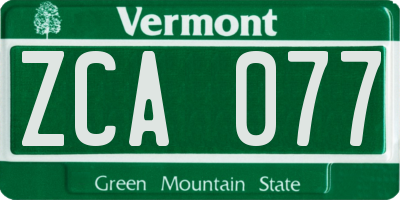 VT license plate ZCA077