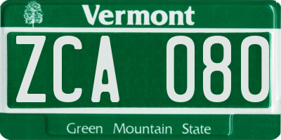 VT license plate ZCA080