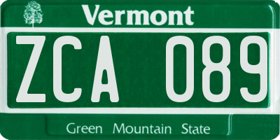 VT license plate ZCA089