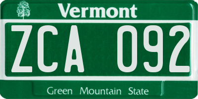 VT license plate ZCA092
