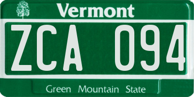 VT license plate ZCA094