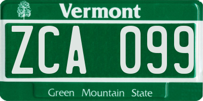 VT license plate ZCA099