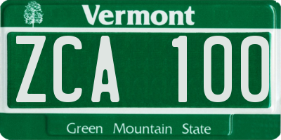 VT license plate ZCA100