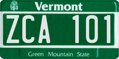 VT license plate ZCA101