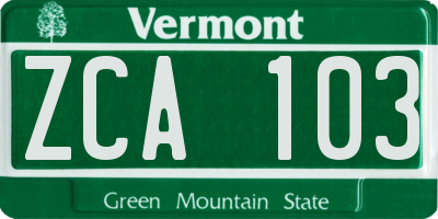VT license plate ZCA103