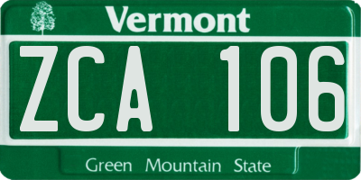 VT license plate ZCA106