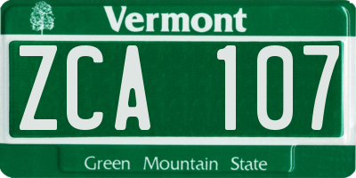 VT license plate ZCA107