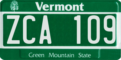 VT license plate ZCA109