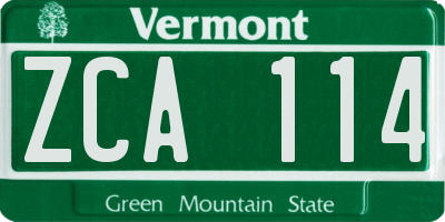 VT license plate ZCA114