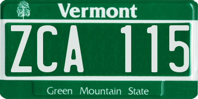 VT license plate ZCA115
