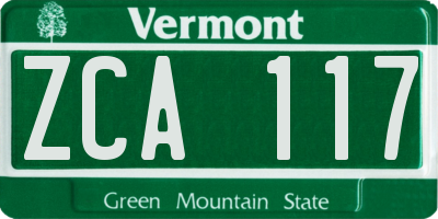 VT license plate ZCA117