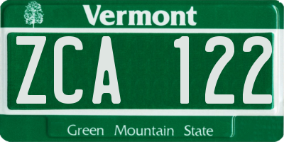 VT license plate ZCA122