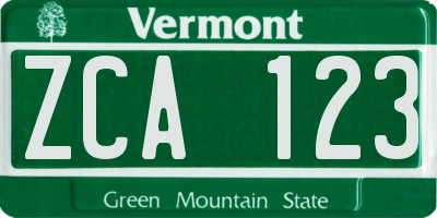 VT license plate ZCA123