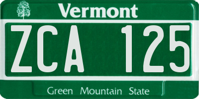 VT license plate ZCA125