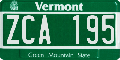 VT license plate ZCA195