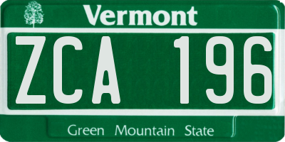 VT license plate ZCA196
