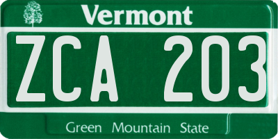 VT license plate ZCA203