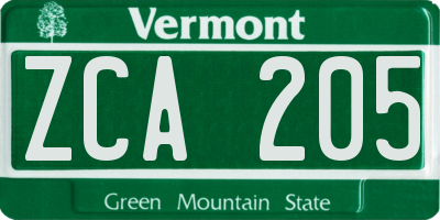 VT license plate ZCA205