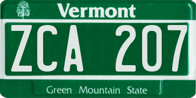 VT license plate ZCA207