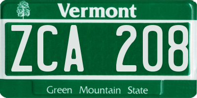 VT license plate ZCA208